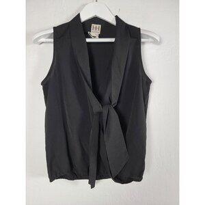 Haute Hippie Womens Black V-Neck Sleeveless Tie-Neck Top Blouse Small Casual